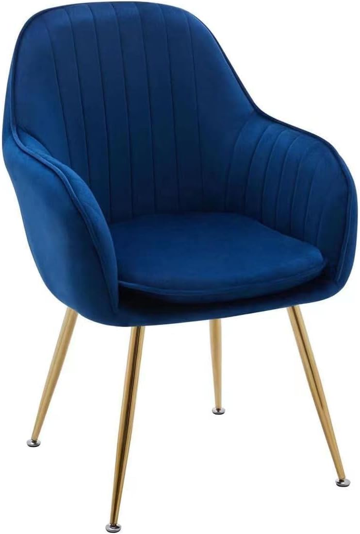 DS Furniture Velvet Tufted Vanity Chair, Armchair with Golden Metal Legs, Angled Back For Living Room Bedroom, Dining Room Navy Blue