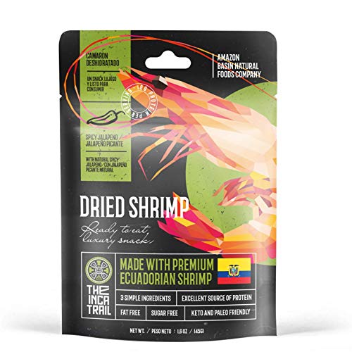 The Inca Trail – Dried Whole Foods Shrimp Peeled and deveined fresh – Paleo Keto Jerky – wild caught never frozen shrimp – 45 Gram Pouch – Jalapeno Flavor