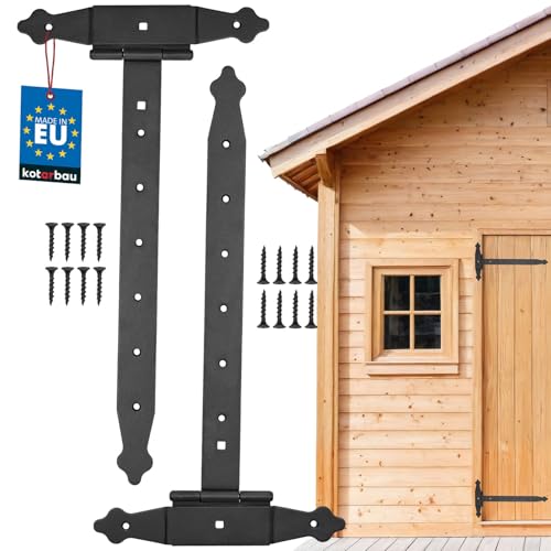 KOTARBAU® 2er Set Kreuzgehänge 400 mm Ladenband Scharnier Band Platte Baubeschlag Torbeschlag Holzverbindung Werfgehänge T-Scharnier T-Band Pulverbeschichtet