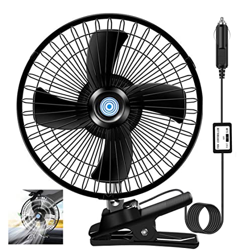8''Car Fan With Cigarette Lighter Plug,12V Powerful Clip Car Fan 2-Speed Switch 20W Rv Cooling Fan 180° Auto Rotatable For Golf Cart,Auto,Camper,Truck And Buses #TOP11