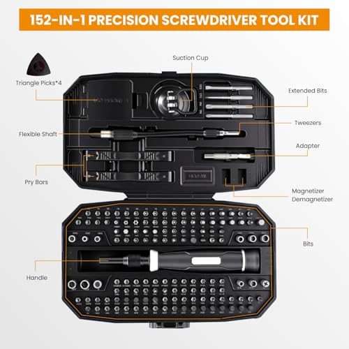 Image of Dyazo 152-in-1 Precision Screwdriver Tool Kit | Magnetic Multi-Bit Set with Torx, Triwing & Hex Bits | Professional Repair Kit with Case for Laptop, Mobile, PC, PS5, Xbox, Switch, Watch & Electronics
