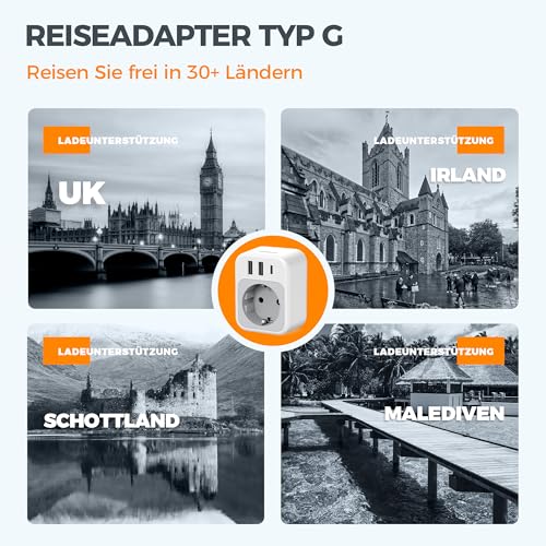 TESSAN 2er Pack UK Adapter England Deutschland Stecker mit 3 USB – Ansicht 3