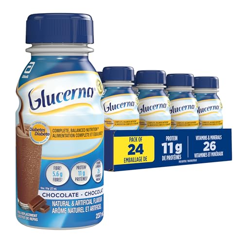 Glucerna Nutritional Drink, Meal Replacement Shakes, Complete, Balanced Nutrition For People With Diabetes, Chocolate, 24 x 237-mL Bottles