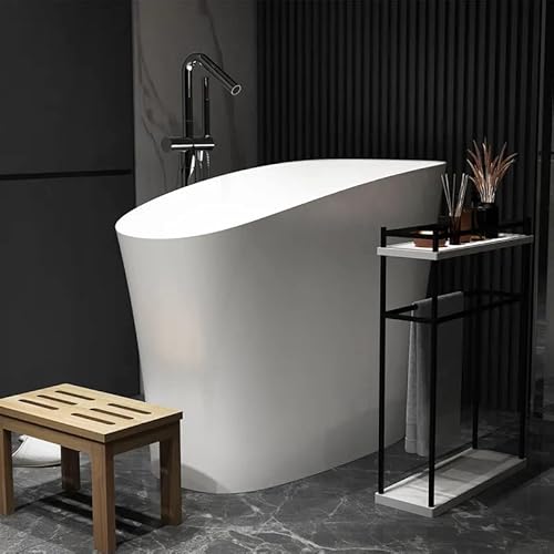 Weibath 47" Freestanding Soaking Bathtub Modern Oblique Deep Stone