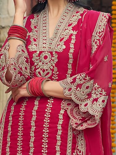 Image of INDO ERA Women's Organza Embroidered Straight Kurta and Pant with Dupatta Set (IEOUT10610)