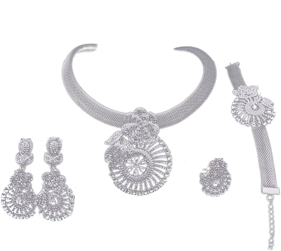 Luxury Nigerian Dubai Jewelry Sets For Women Wedding Bridal Gold Crystal Necklace Earrings Bracelet Ring Jewelry Sets