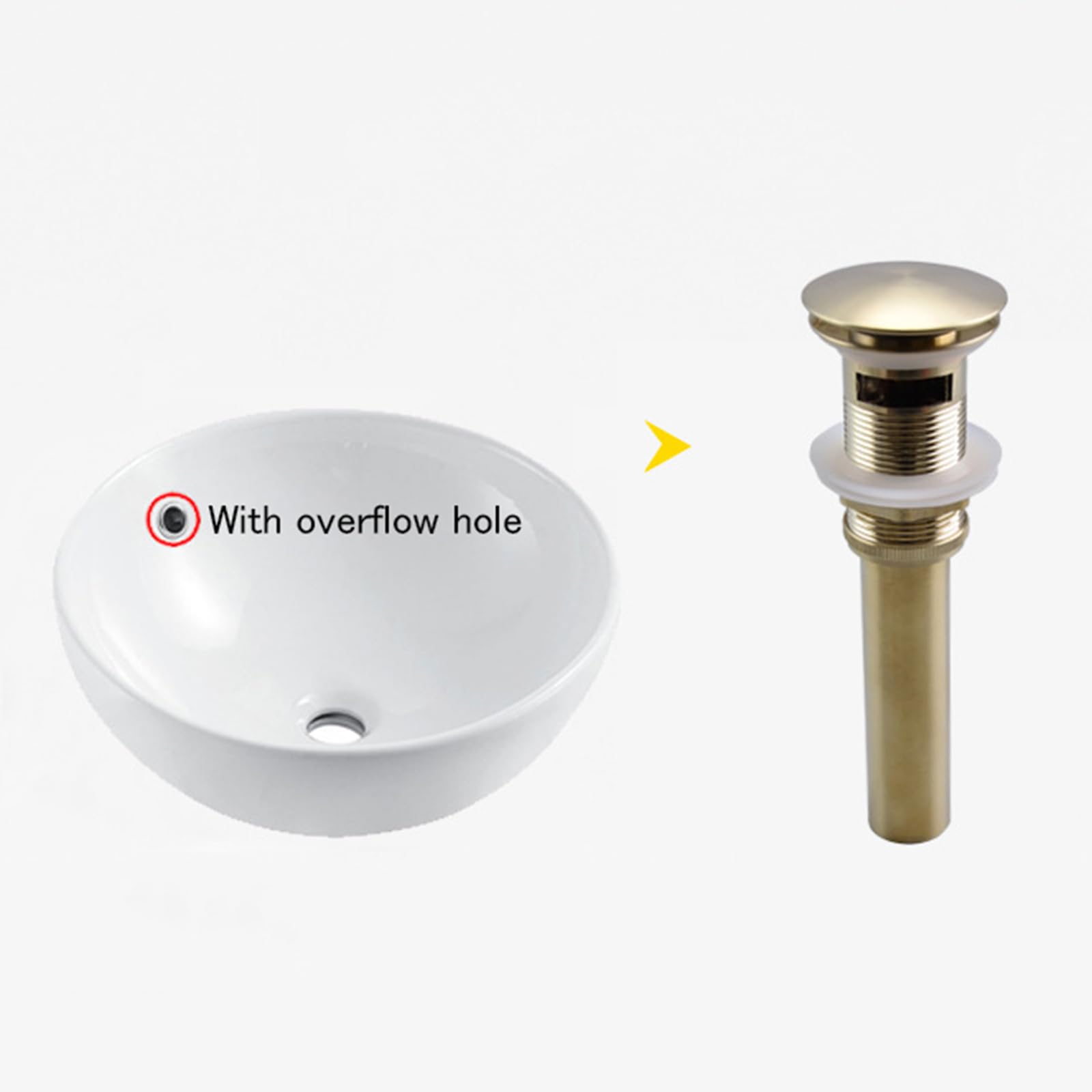 VáLvula Para Lavabo Clic Clac Pop Up Universal Desague Lavabo DesagüE Lavabo Universal Drenaje De Cobre Con Rebote Por Empuje,Oro Cepillado,Con Orificio De Rebosadero