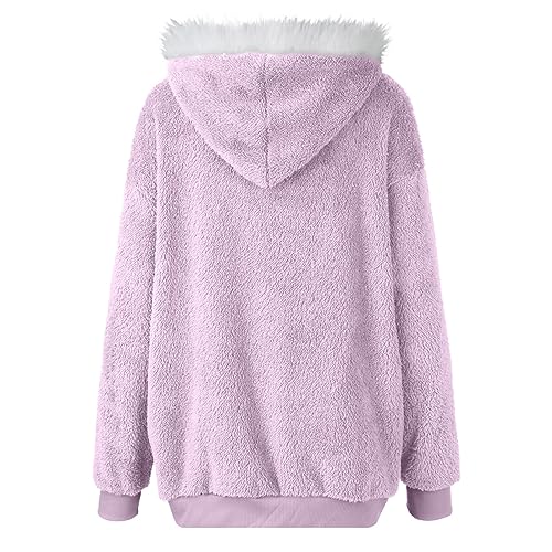 Fuzzy Fleece Jackets for Women Plus Size Hoodies Fall Winter Coats Color Block Patchwork Cardigan Coat with Pockets