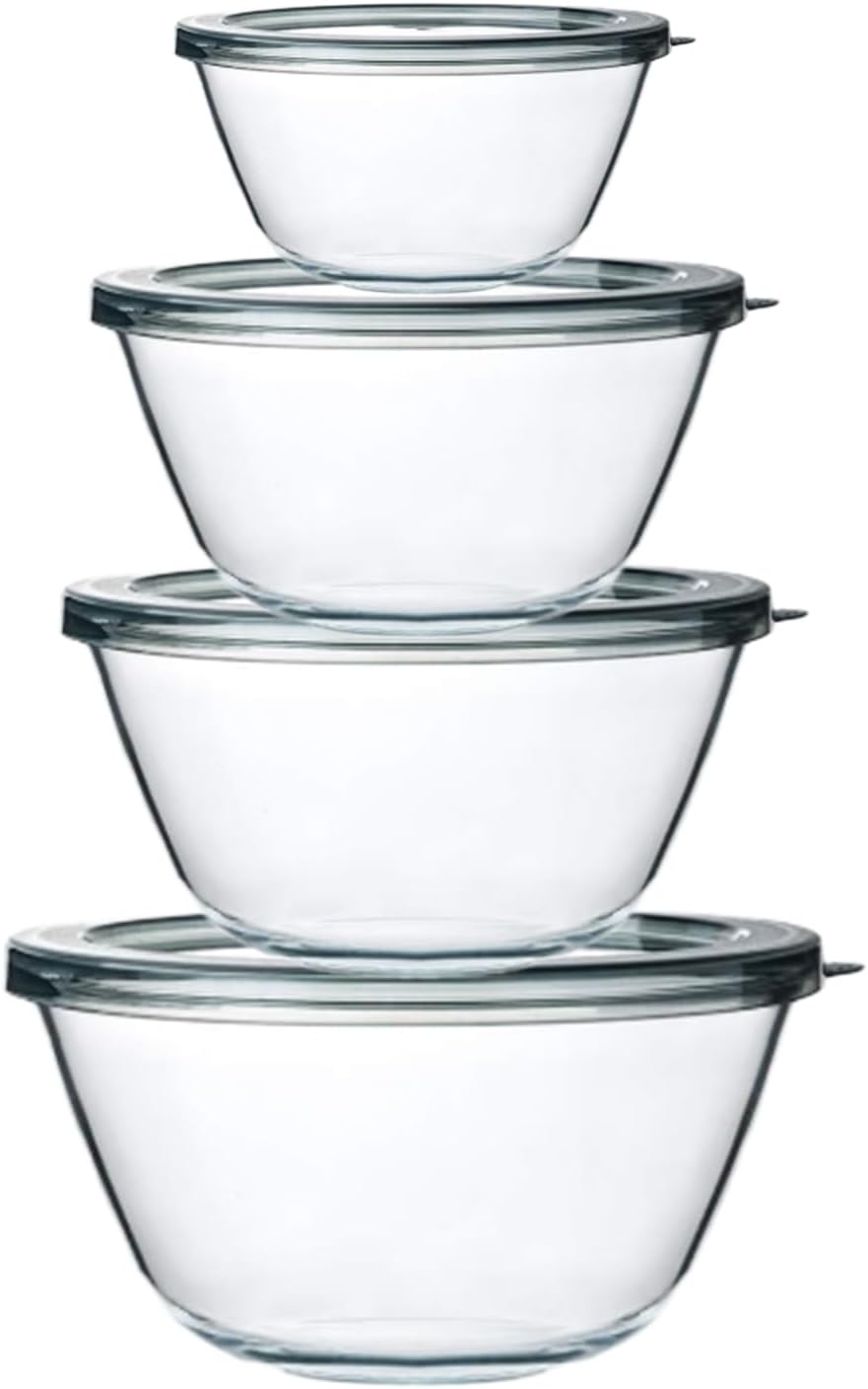 M MCIRCO Glass Mixing Bowls with Lids, 4 Packs Glass Bowl Set, Nesting Bowls for Meal Prep, Food Storage, Bowls For Cooking, Baking, BPA-Free, 0.8/1.7/2.9/4.8 Qt - Thumbnail 4