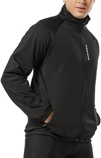 WOSAWE Cycling Fleece Jacket Mens Windproof Thermal Biking Coat Reflective for Autumn Winter