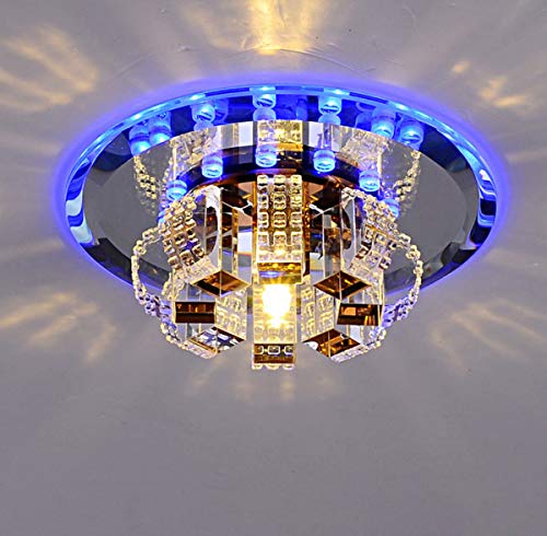 GDLight LED Deckenleuchte – Kristall & Spiegelglas, Blau/warmweiß, 5W, 18 Cm, Für Flur & Balkon