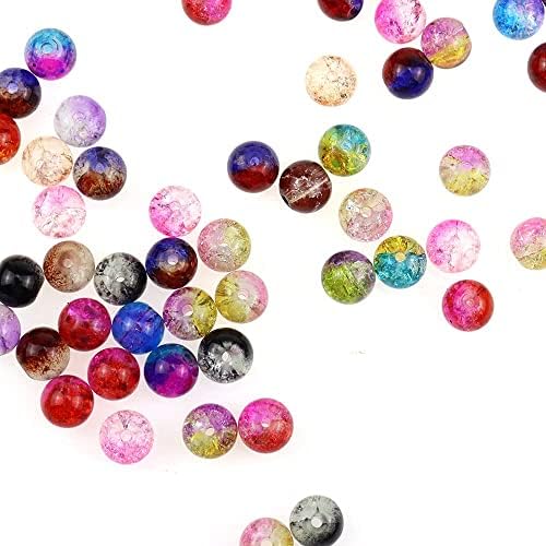 Coloured Glass Beads for Jewelry Making PLCatis 8mm Round Beads Vibrant Color Crackle Look Czech Glass Beads with Storage Box for DIY Crafting Bracelets Necklaces Earrings 300-Pack