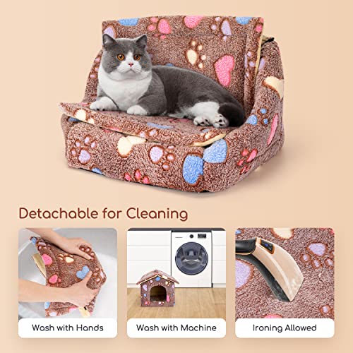 Nobleza Hundehütte für Hunde Katzen, Winterfest Hundehaus S 42x39x33 cm, Tragbare Haustier Hundehöhle, Abnehmbar Katzenhaus, Waschbar Schlafplatz, Hundebett mit Abnehmbarem Matratze, Braun