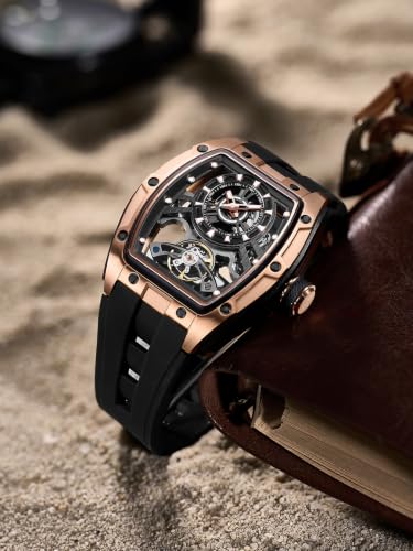 Image of French Connection Limited Edition | Stealth Series | Skeleton Dial | Stainless Steel Case | Premium Silicone Strap | Automatic Watch for Men - FCA48