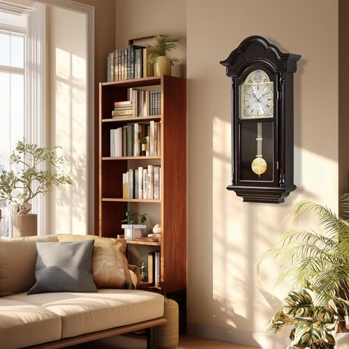 Image of AYRELY 36IN Big Grandfather Vintage Wall Clock with Pendulum and Chime, Hour /Quarter-Hour Chime, Ash Wooden Frame, Large Vintage Wall Clock for Living Room,Home Decor Gift