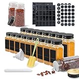 HENGMEI Gewürzgläser Eckig Set 12er Gewürzdosen Set 120ml Spice Gewürzdosen Gewürzbehälter Gewürzstreuer mit Trichter, Leeren Aufklebern, Reinigungsbürste, Sieben, Schwarz Aluminiumdeckel