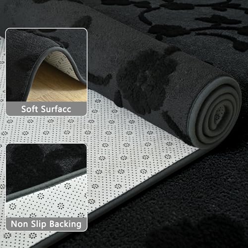 Tapete Grande Minimalista Floral 6x9ft Gris Oscuro miniatura 4