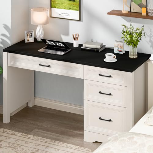 Image of Vabches Farmhouse Executive Desk with Storage and Ample File Drawer, Rustic Large Home Writing Desk for Bedroom, Black