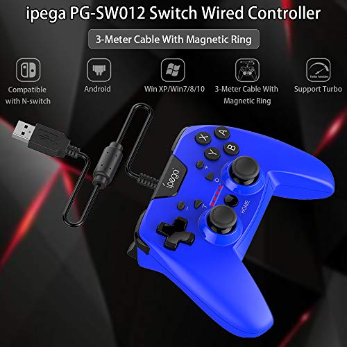 Loijon PG-SW012 Controlador com fio Gamepad Cabo de 3 metros Turbo com vibração dupla Compatível com