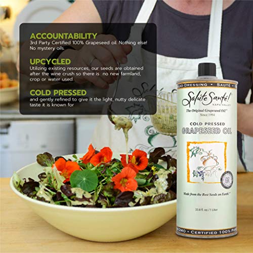 Image of Salute Sante! Cold Pressed Grapeseed Oil 1 Liter - cooking oil, grapeseed oil - High Smoke Point, Neutral Flavor, Ideal for Frying, Baking & Salad Dressings Gourmet kitchen essential for cooking.