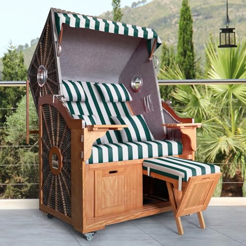 DERKORB Strandkorb XXL Ostsee 2-Sitzer 120cm breit mit Bullaugen,...