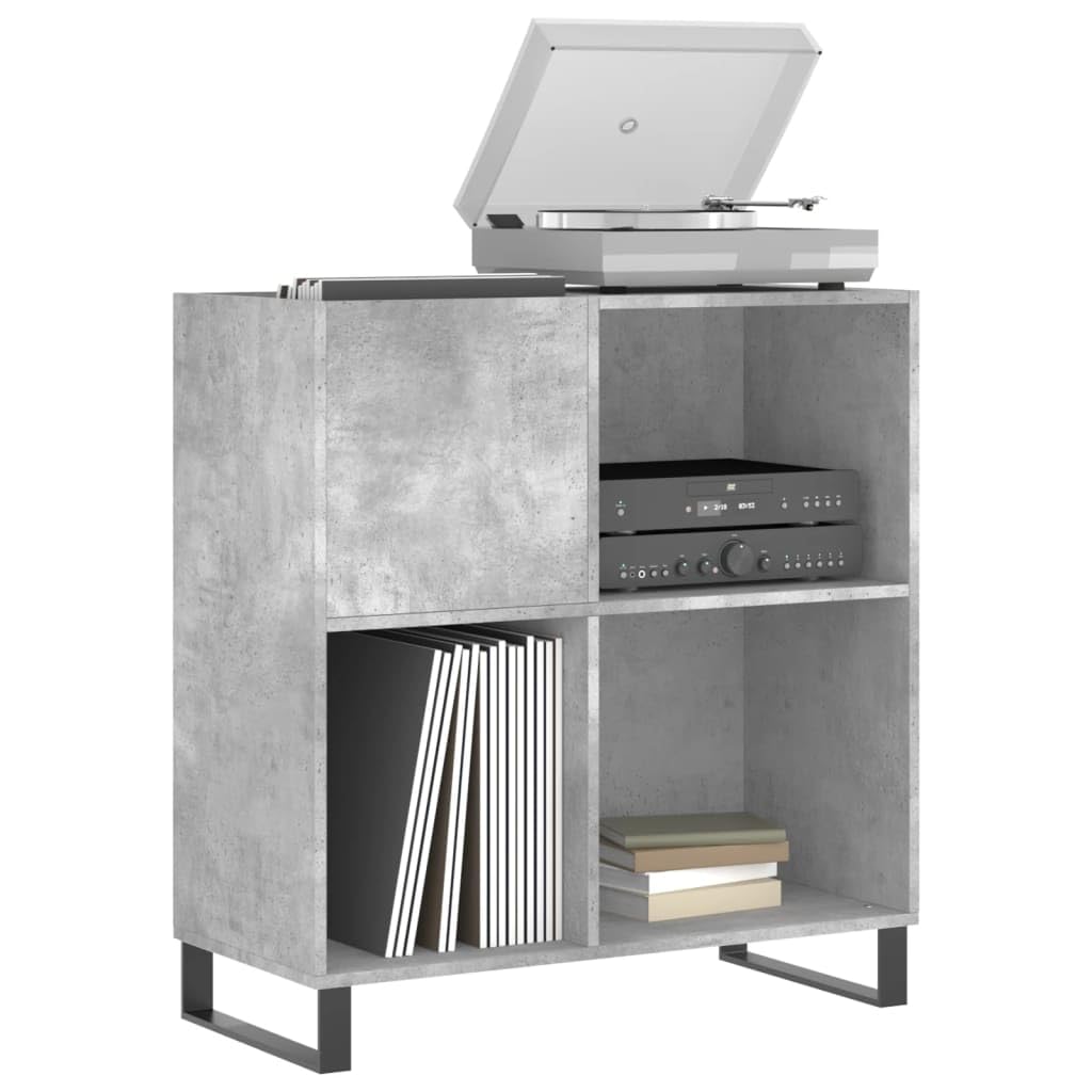 Fengshui Szafa panelowa betonowa szara 84,5 x 38 x 89 cm materiał drewnopochodny | Stabilna górna płyta do gramofonu, żelazne nogi, łącznie z uchwytem ściennym, przechowywanie LP