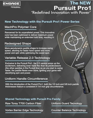 Engage Pursuit Pro1 6.0 Pickleball Paddle - Raw T700 Toray Carbon Fiber for Extreme Spin - MachPro Core for Maximum Power & Control - Image 3