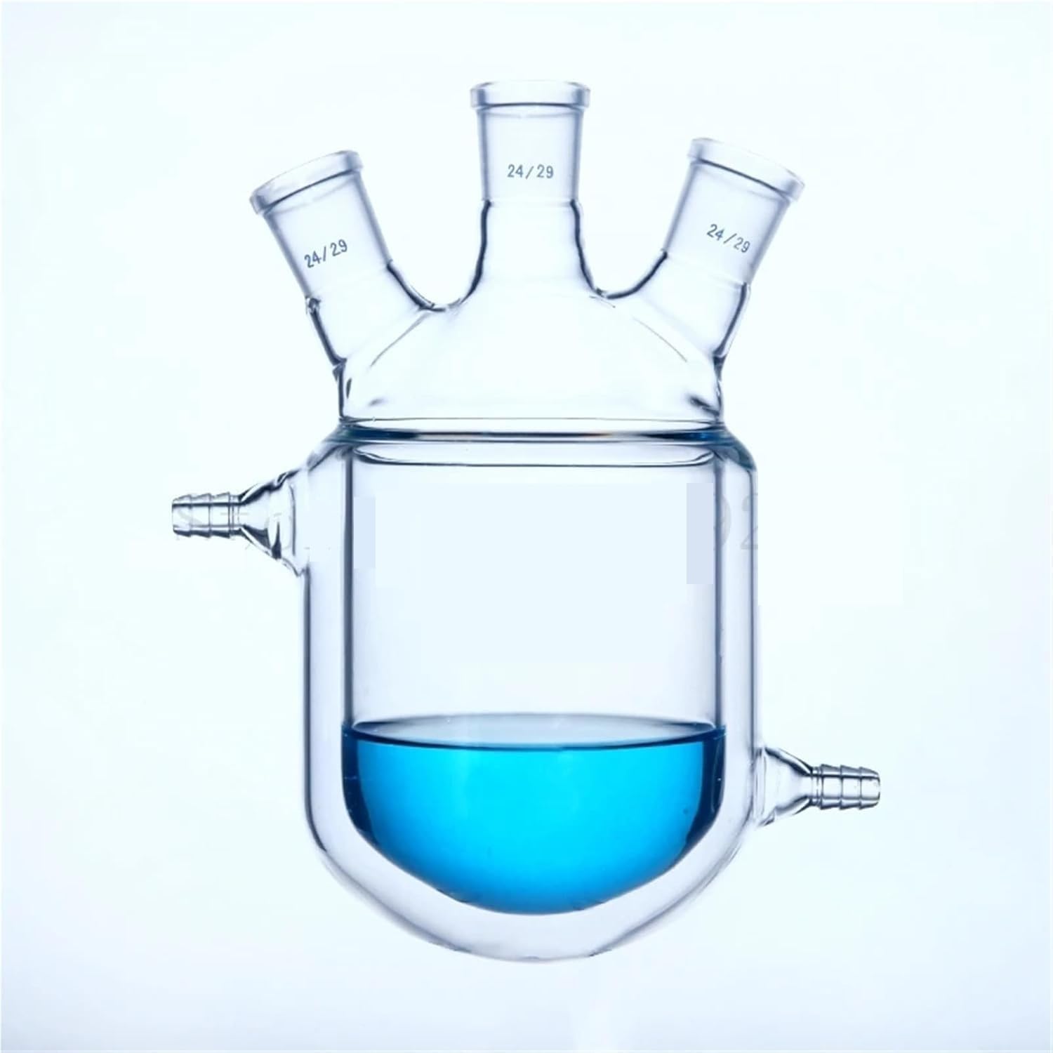 Botellas de vidrio científico, Matraz de vidrio borosilicato, fondo redondo, tres bocas, botella reacción con camisa, matraz doble capa for laboratorio(150mL19x19x19)