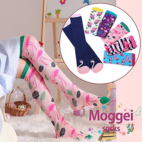 Image of MOGGEI 6 Pairs Kids Girls Knee High Socks Gift Long Crazy Silly Tall Funny Boot Cute Animal Child Fun Socks