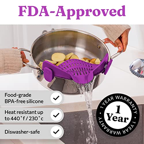 Kitchen Gizmo Snap N Strain Pot Strainer And Pasta Strainer - Adjustable Silicone Clip On Strainer For Pots, Pans, And Bowls - Kitchen Colander - Purple #TOP4