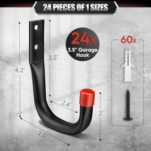 Nacial-24-Pack-Garage-Hooks-Heavy-Duty-35-Garage-Wall-Hook-with-EVA-Pads-100LBS-Capacity-Hooks-for-Hanging-Bikes-Kayak-Folding-Chairs-and-Hanging-Ladders