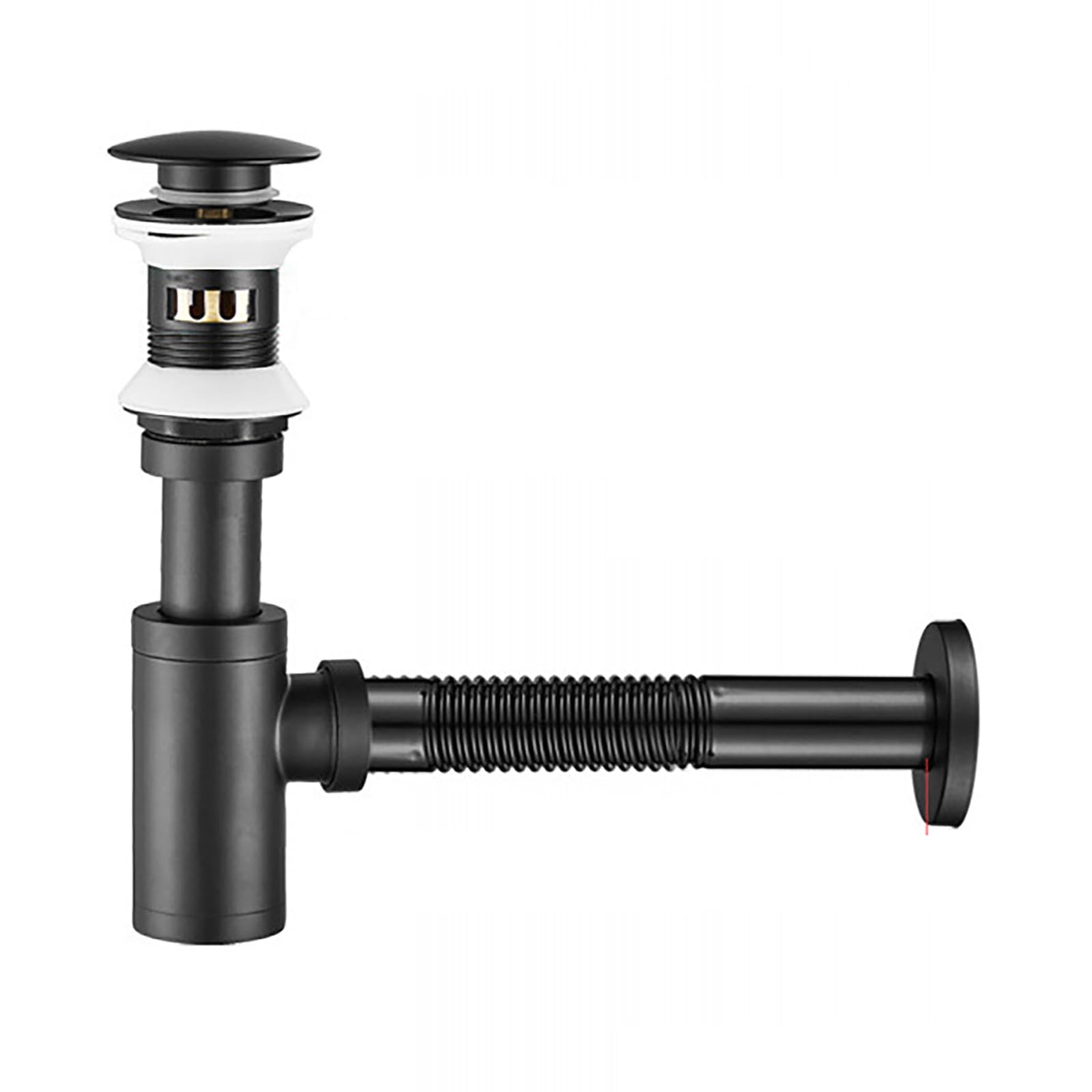 Sifon Lavabo con Rebosadero,Válvula Click Clack Lavabo,Abertura de Limpieza,Sifón Lavabo Flexible,Fregadero Kit de Desagüe,Sifon Cocina Fregadero,Negro