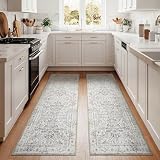 Picture of jinchan Lima Kitchen Runner Rug 2x8-2pcs, Bohemian Hallway Washable Rug Floral Non Slip with Rubber Backing Vintage Carpet Runner for Bedroom Bathroom Laundry Room Living Room Beige