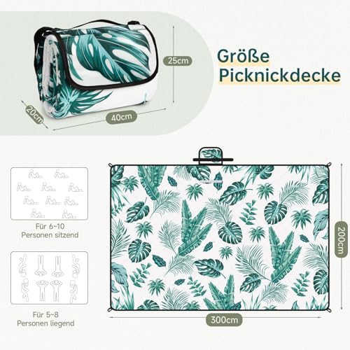 HAUSPROFI Picknickdecke 200x300, wasserdicht & isoliert - XXL Outdoor Decke für Picknick, Strand, Camping. Kompakt, leicht zu tragen, mit Baumwolle gepolstert, Inkl. Tragegriff & Heringe, Waschbar