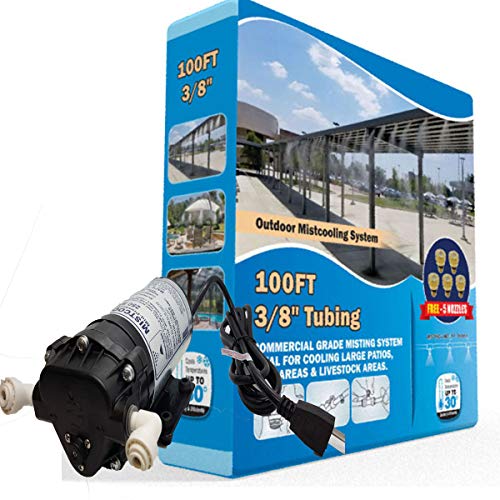 Residential Misting System- Made in USA Pump. Patio Misting System.Mistcooling System with misting Pump, misting nozzles, and Mist tubing. with a Calcium Inhibitor Filter. Combine with a misting Fan.