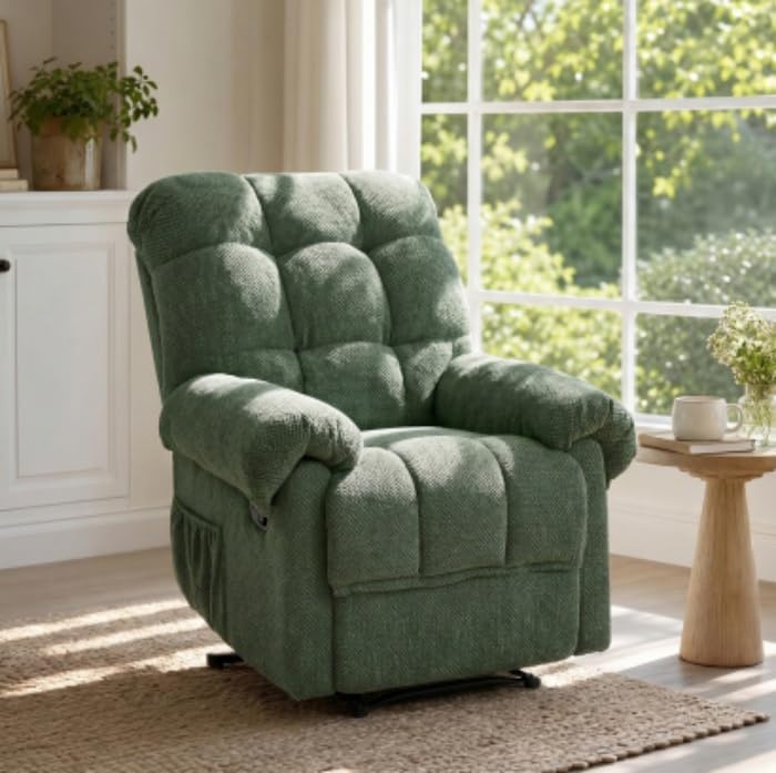 Oversized Manual Recliner Chair with Side Pockets for Home, Green