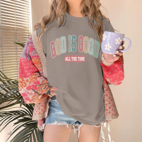 Image of Christian Shirts for Women Oversized God is Good Shirt Religious Jesus Faith Inspirational Tshirt Bible Verse Tee Top