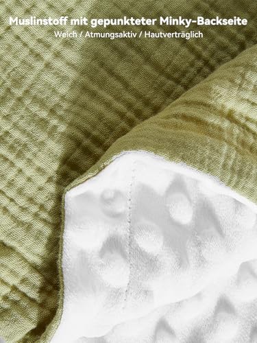 Couverture pour bébé double face TILLYOU anti-transpiration en mousseline de coton vert