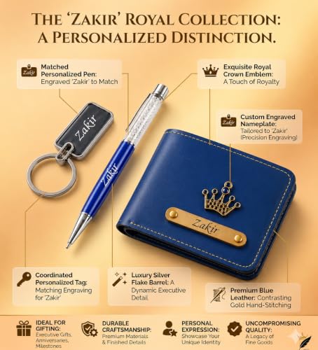 Image of Personalized Name Wallet, Pen & Keychain Combo for Men (Blue) | Customized Mens Wallet Name Engraved with Charm | Custom Gift Set for Birthday, Anniversary, Husband, Boyfriend, Boys