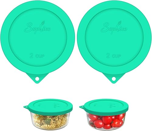 Sophico Tapa redonda de almacenamiento de silicona para 2 tazas de repuesto para Pyrex 7200-PC y cuencos de vidrio Anchor Hocking (recipiente no