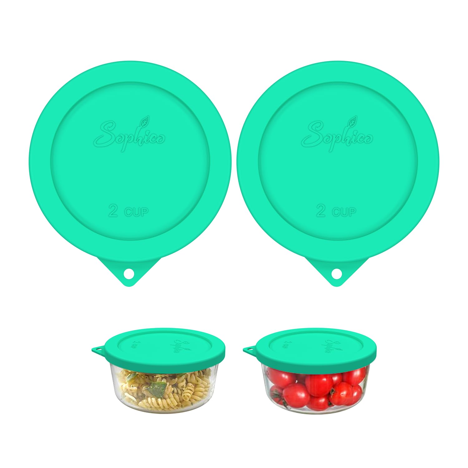 Sophico 2 Cup Round Silicone Storage Cover Lids Replacement for Pyrex 7200-PC and Anchor Hocking Glass Bowls (Container not Included) |Green-2 Pack|