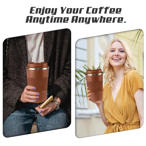 Image of Vacuum Insulated Stainless Steel Travel Coffee Mug,Leak Proof Cup with Lid | 304 stainless steel mug with vacuum insulation, leak proof lid, silicone grip and car cup holder friendly design