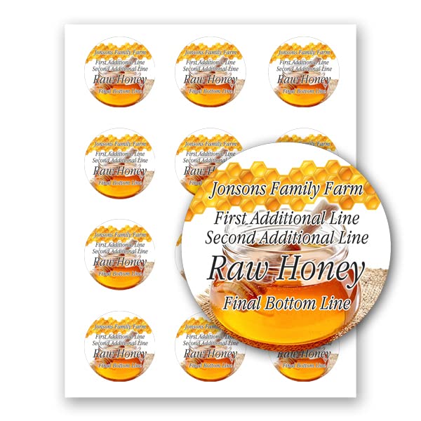 Raw Honey Farm Kitchen Personalized Name Home Business Round Mason Jar Labels (Label-08, 120 Labels on 10 Sheets)