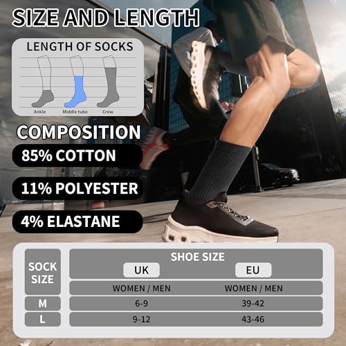 YORJOSOX Herren Sportsocken Gepolsterte Wandersocken Trekking - Baumwolle Atmungsaktive Laufsocke & Arbeitssocken für Herren Socken (DE/NL/SE/PL, Numerisch, 43, 46, Regular, Regular, Schwarz 3 Paar)