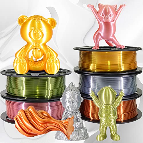 Image of 1.75mm Silk PLA Filament 5 in 1 Bundle Pack, 5 Silk Metallic Shiny Colors: Gold /Silver /Copper /Bronze /Rose Gold, Each Spool 250g, 5 Spools, Total 1.25Kg 3D Printing Material, 250g x 5 Spools