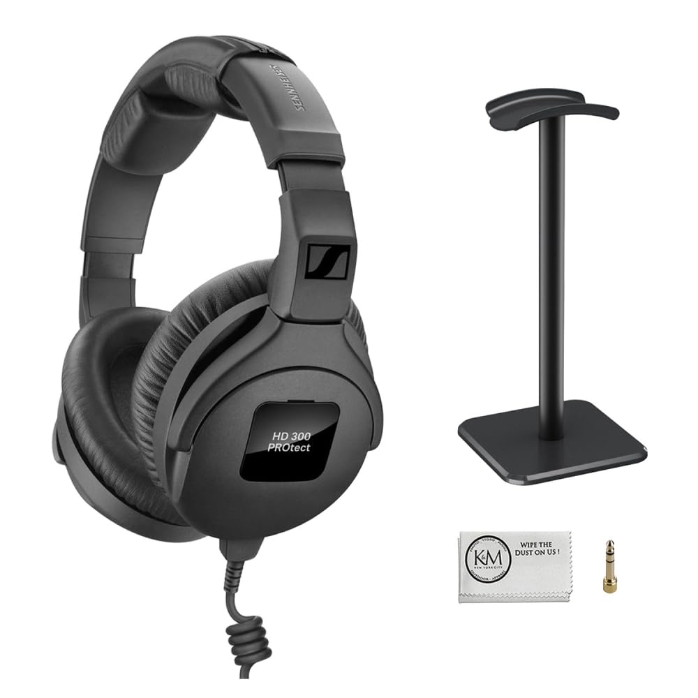 Sennheiser HD 300 Pro Monitoring Headphones Bundled with Headphone Stand + Cleaning Cloth (3 Items)