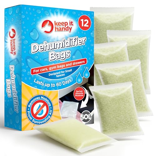 SOL 12pk Dehumidifier Bags - Interior Dehumidifiers Disposable for Home, Wardrobe & Car - Moisture Absorbers with Damp Control & Odor Removal - Compact & Portable - Fits in Small Area