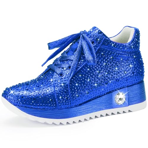 FINDVELL Women's Fashion Glitter Sneakers Platform Wedge Shoes Sparkly Rhinestone High Top Sneakers...