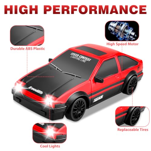 Image of RC Drift Car, 1:24 Remote Control Cars 2.4GHz 4WD High Speed Drift RC Cars with LED Light and Dritfing Tires Racing Hobby Toy Car for Boys Girls Kids Adults (Red)