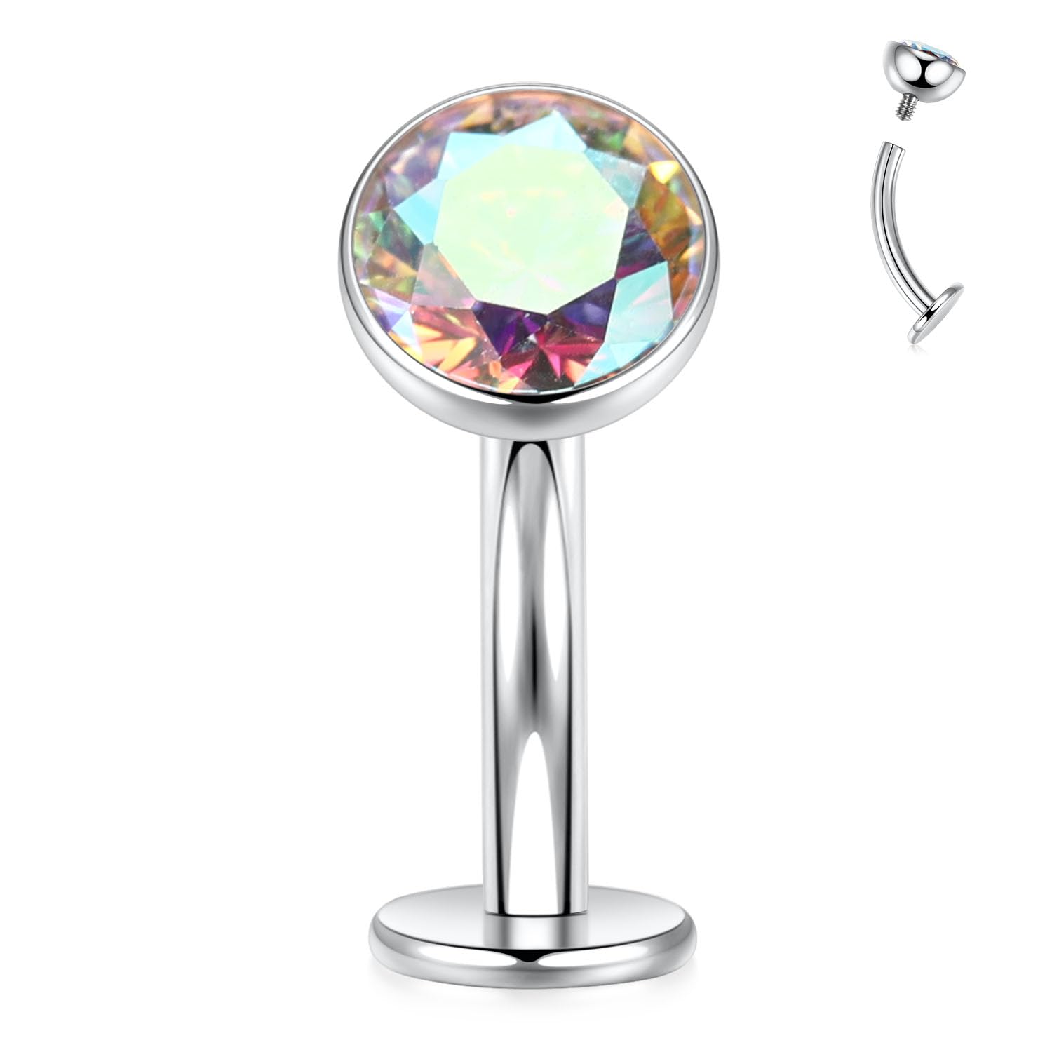 hengkaixuan Piercing para ombligo con parte inferior de disco G23 de titanio para ombligo, joyería de ombligo con parte trasera plana, joyería de 14 G, piercing curvado de 10 mm, anillo de ombligo con